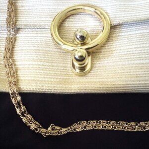 Kate Landry Bone Gold threaded "Silk Slub" Fabric Clutch/Crossbody EUC